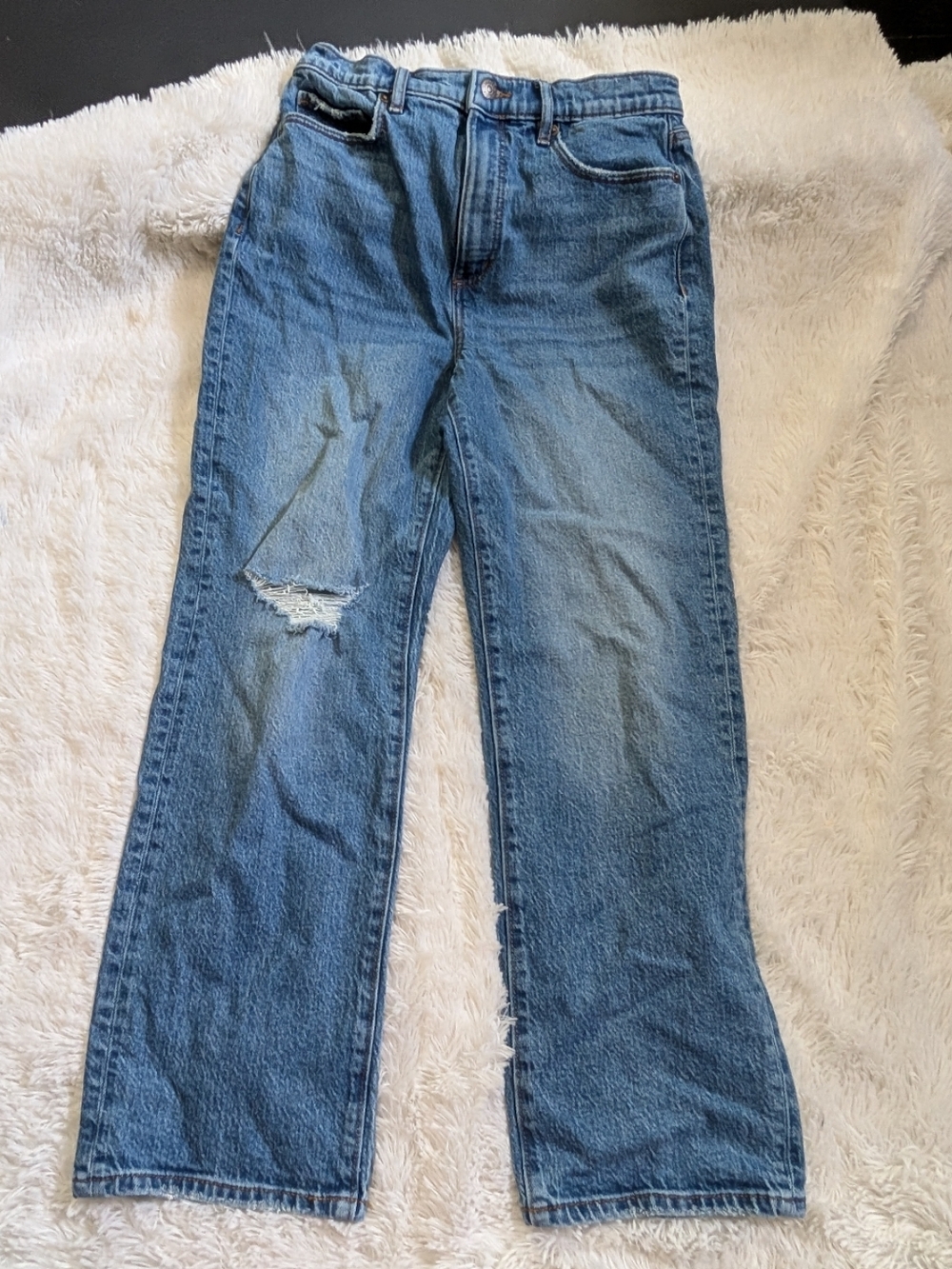 Loft The Straight Leg Stretchy Distressed Denim Jeans Size 2